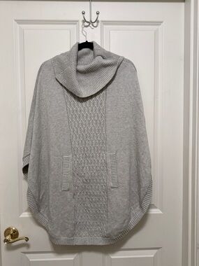 CAbi Light Gray Cowl Poncho Sweater